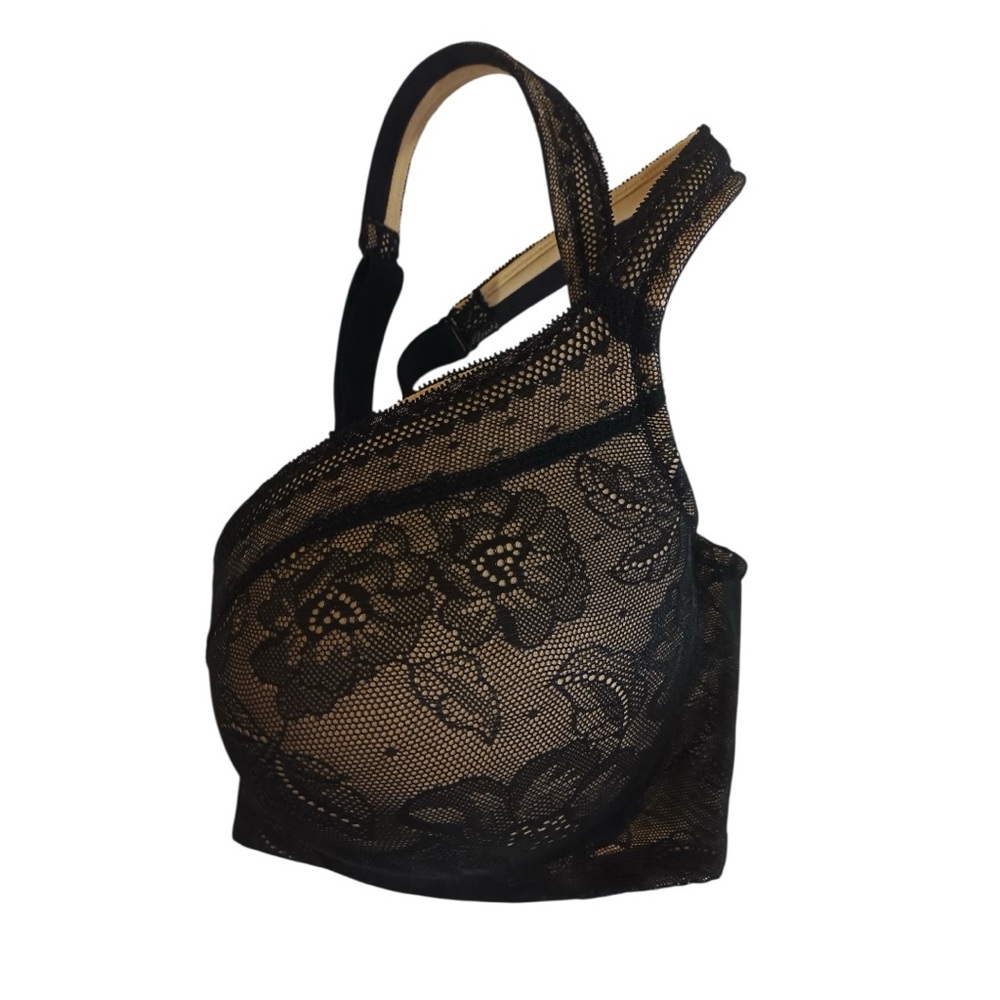 Cacique Lace Covered Lightly Lined Balconette Black Cream Floral Bra Size 40C